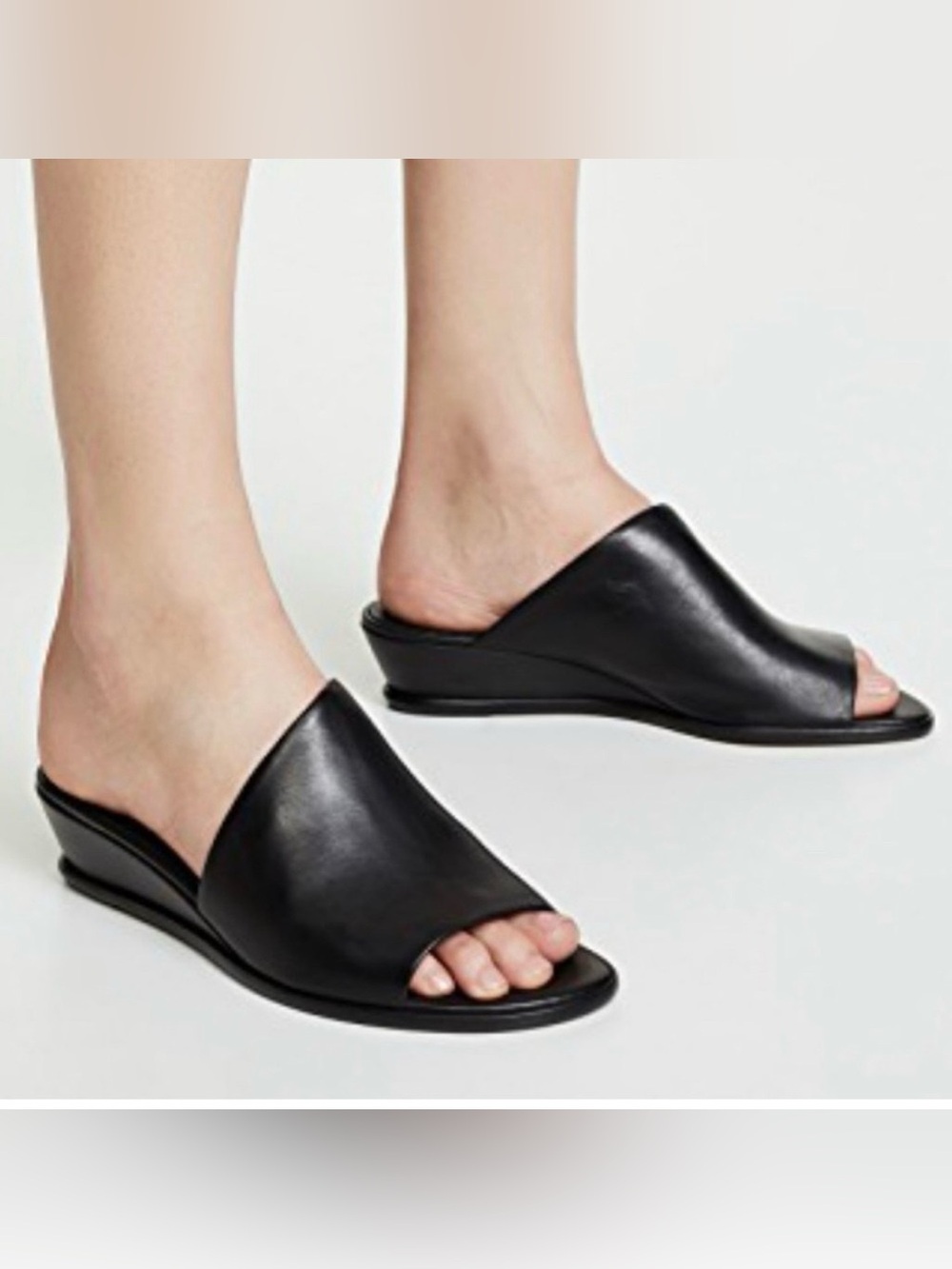 Vince Black Leather Open-Toe Mules